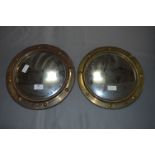 2 Circular Brass Convex Wall Mirrors