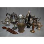 Silver Plated Teapots, Brass Pestle, etc