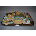 Tray containing Dinky Cars, Wade, Beer Mats, Postcards, Napkin Rings etc