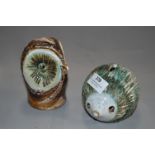 2 1960's Rye Studio Pottery Money Boxes - Owl & Hedgehog