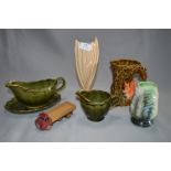 3 Sylvac Vases, Crown Devon Jug and Gravy Boat