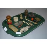 Tray containing Collectables including Chinese Bronze, Coins, Inkwell, etc