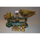 Set of Cast Iron Scales with Brass Pans & Weights