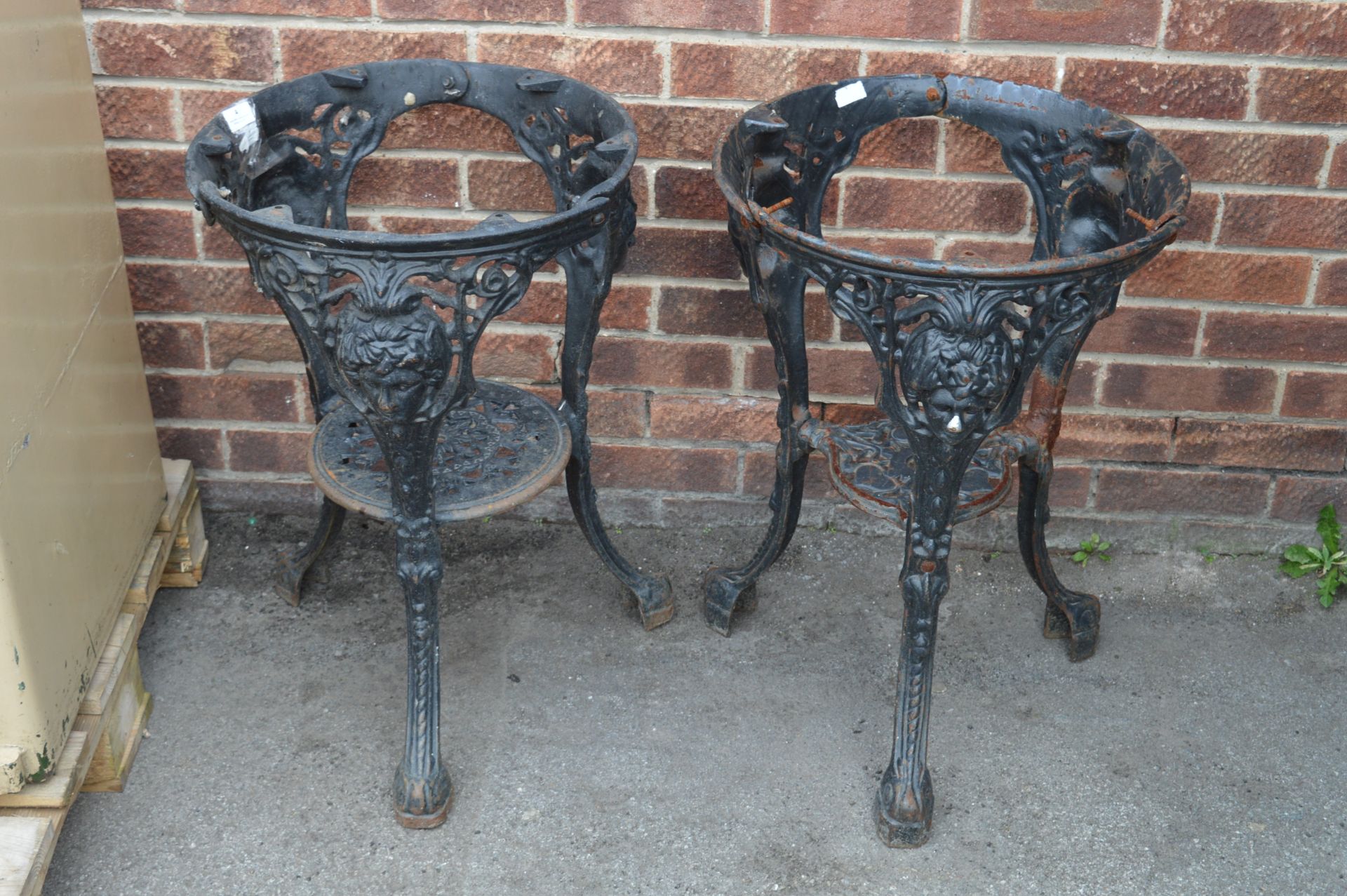 Pair of Cast Metal Pub Table Bases with Britannia Heads