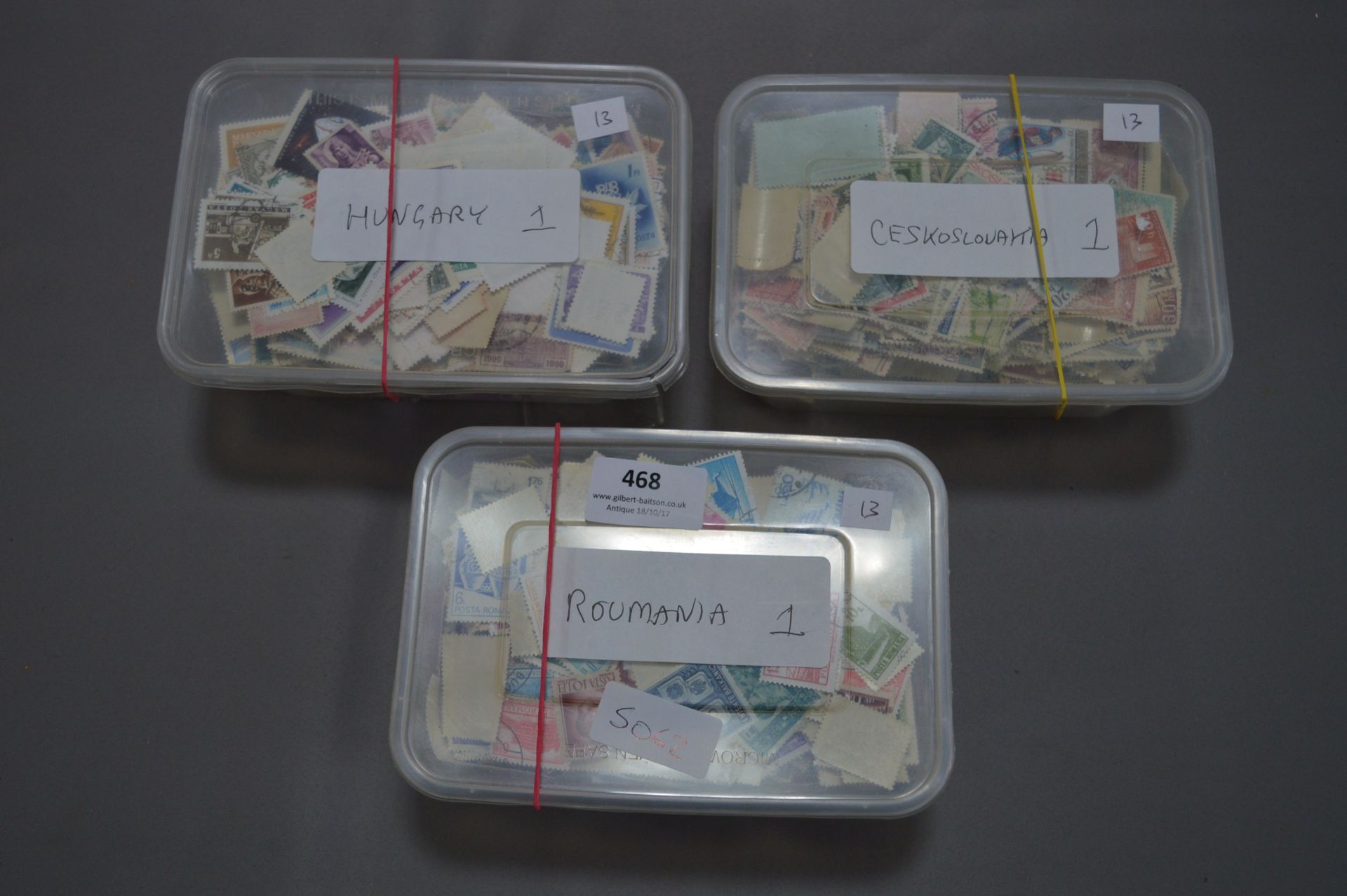 3 Tubs containing Stamps from Czechoslovakia, Hungary & Romania