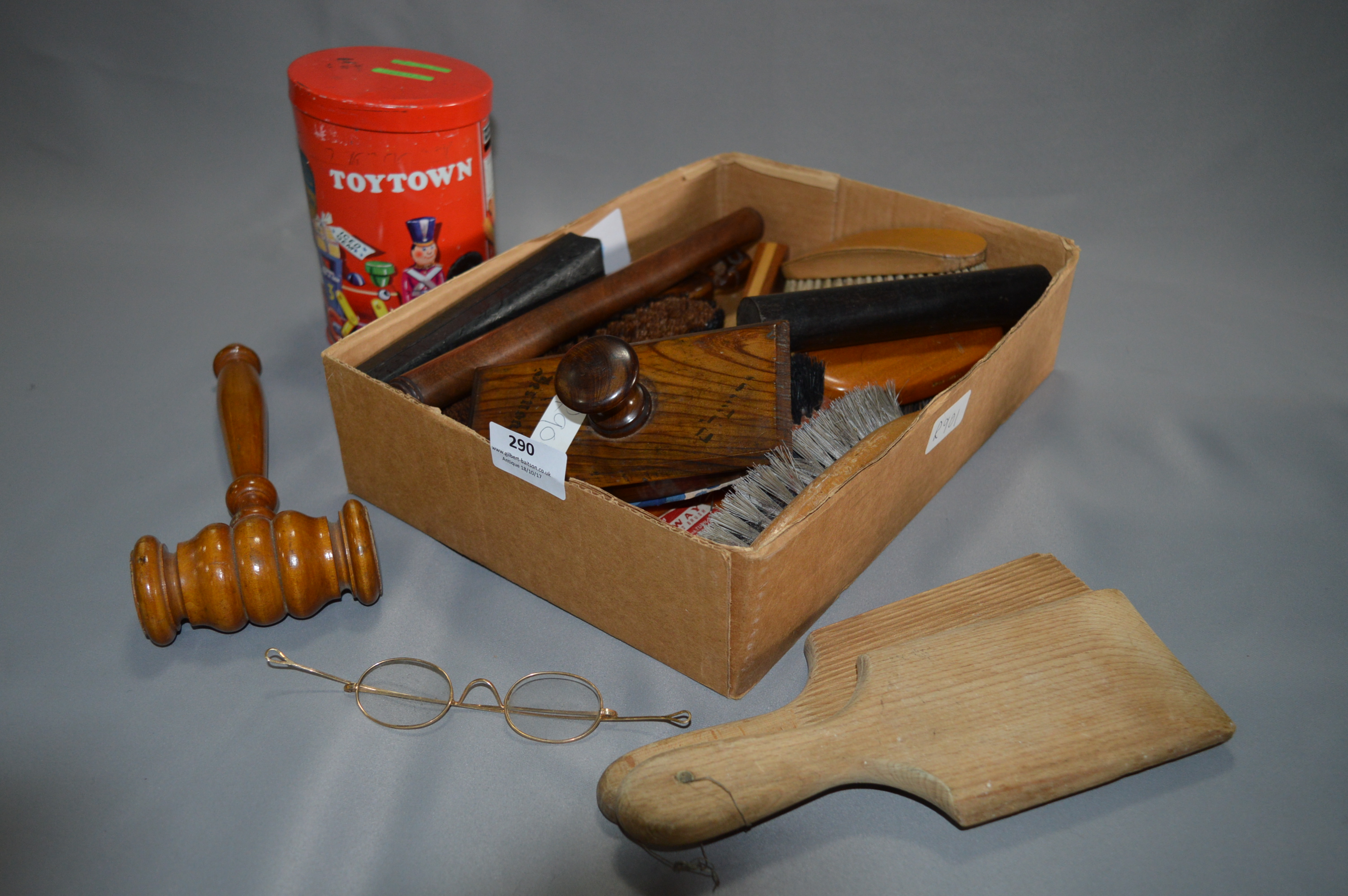 Wood Gavel, Ink Blotter, Post Box Money Tin, Rulers & Brushes etc