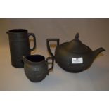 Wedgwood Black Jasperware, Teapot & Jugs