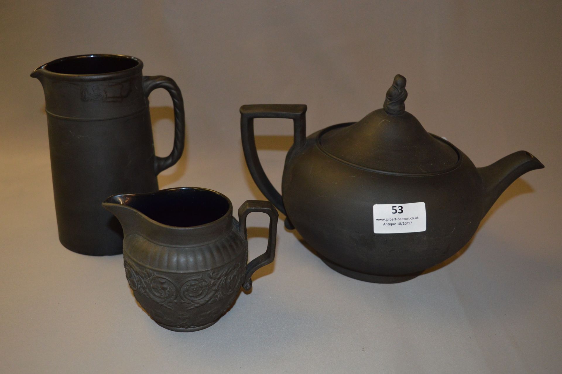 Wedgwood Black Jasperware, Teapot & Jugs