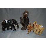 African Carved Ebony Figurine of an Elephant & 2 other Elephants
