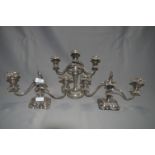 Pair of Silver Plated 3 Branch Candelabra & Another