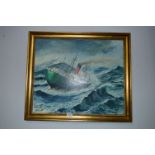 Oil Painting on Board - Bassano Hull Ship in Storm by TJ Cain