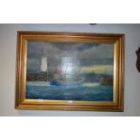 Framed Oil on Canvass Jack Rigg Depicting A Fishing Boat Entering Harbour