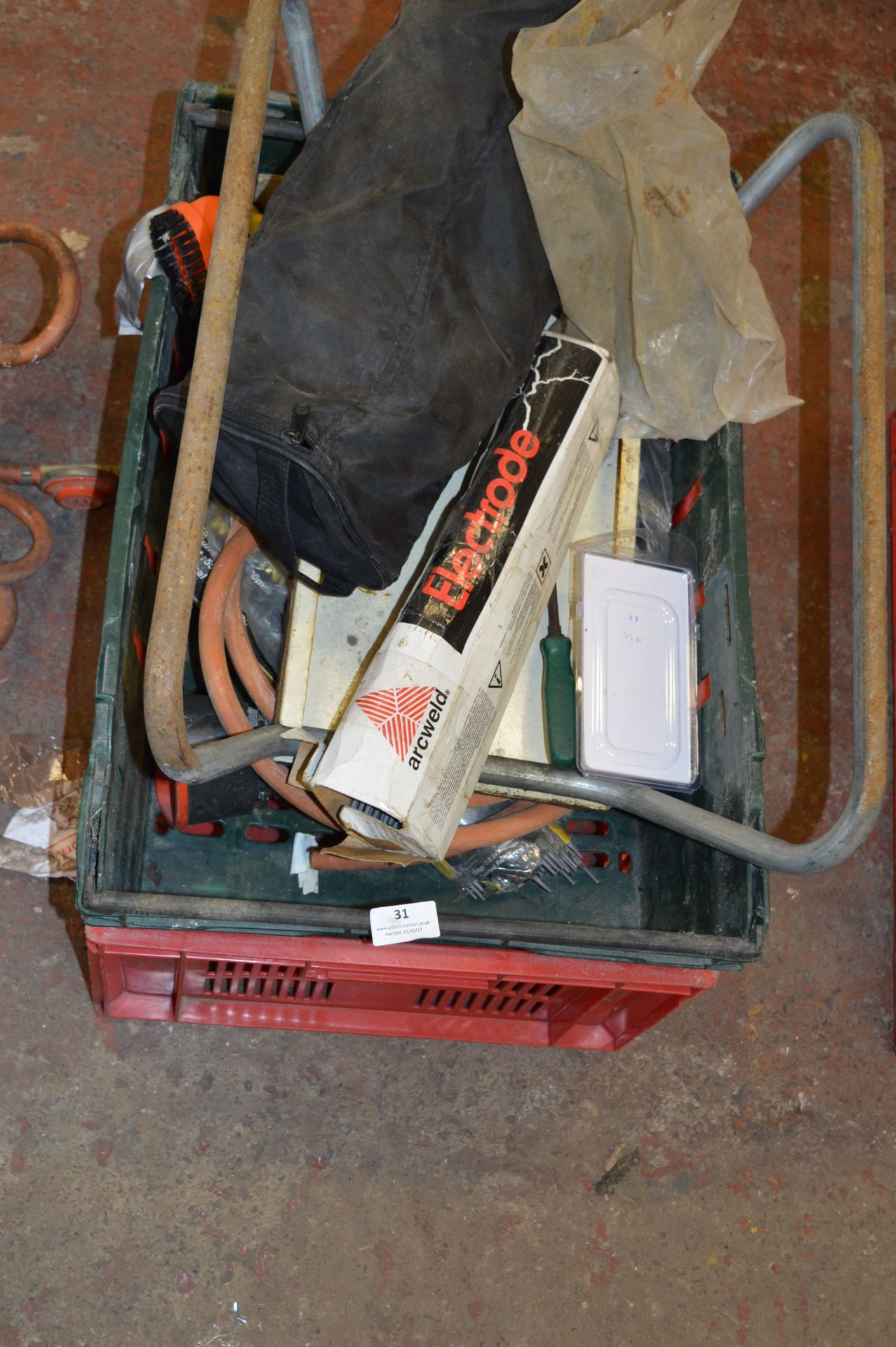 Basket Containing Assorted Welding Rods, Caravan Steps, Flood Lamps, etc.