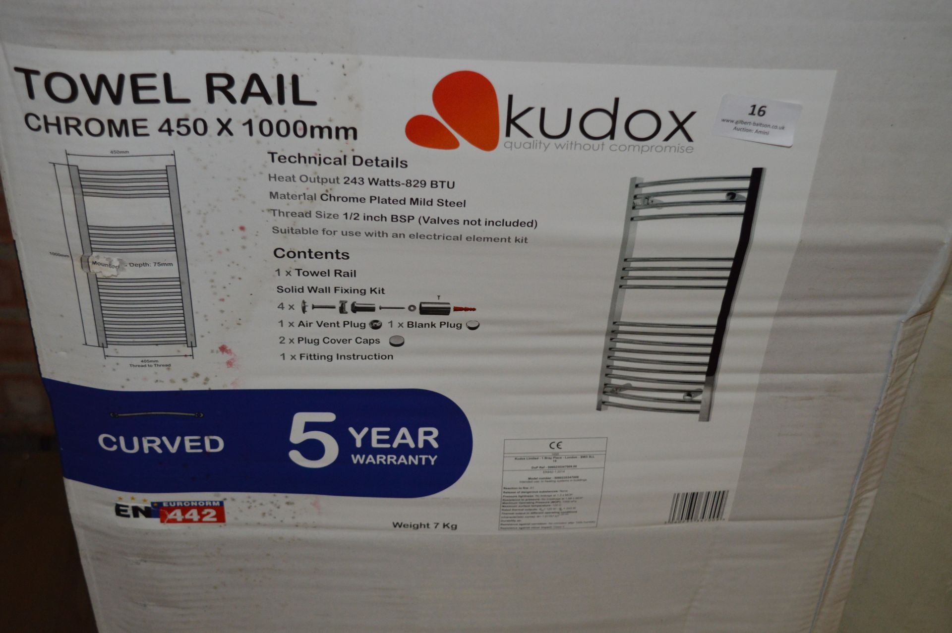 *Kudox 450x1100mm Chrome Towel Rail