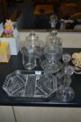 Engraved Glassware; Decanters, Fruit Bowl, Candlesticks, etc.