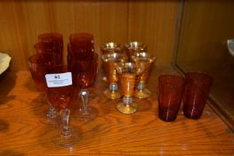 Ruby and Gilt Drinking Glassware