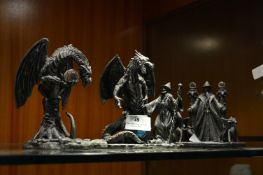Three Metal Figures "Dragons and Merlins"