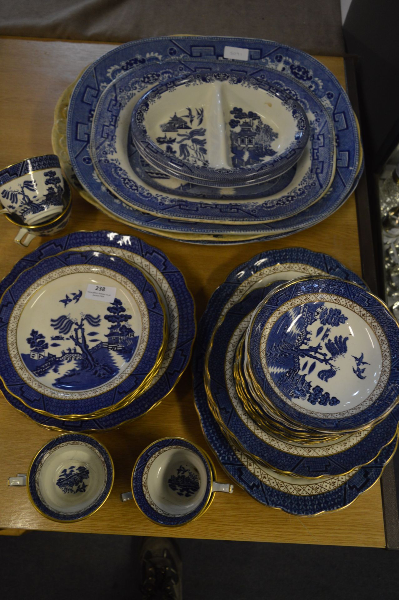 Royal Doulton and Booths Willow Pattern Dinnerware, Meat Plates, Side Plates, etc.