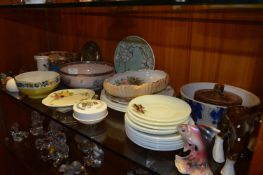 Pottery Fruit Bowls, Ornaments, Part Tea Set, etc.