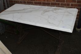 White Marble Topped Table with Cast Iron Base