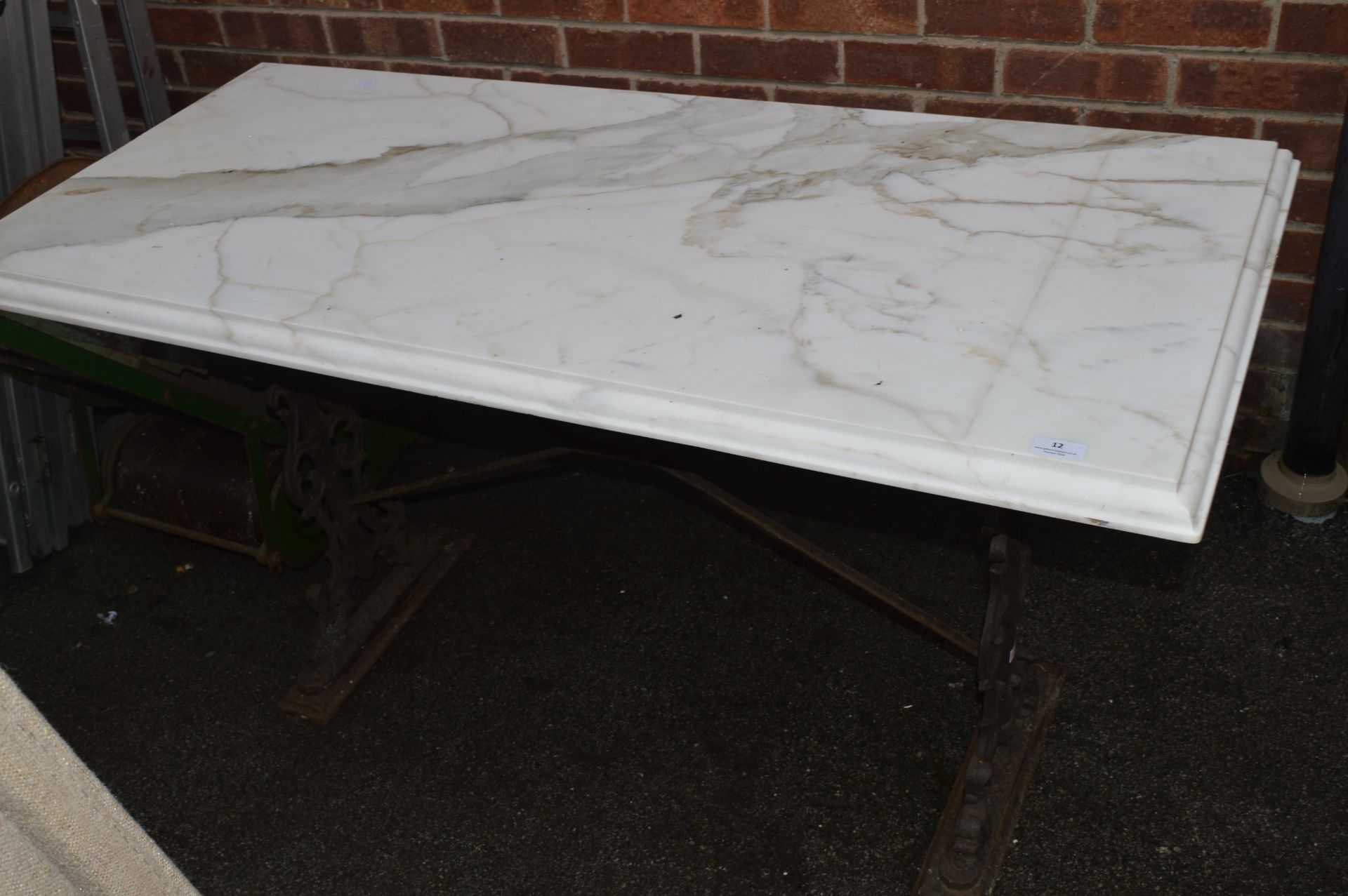 White Marble Topped Table with Cast Iron Base