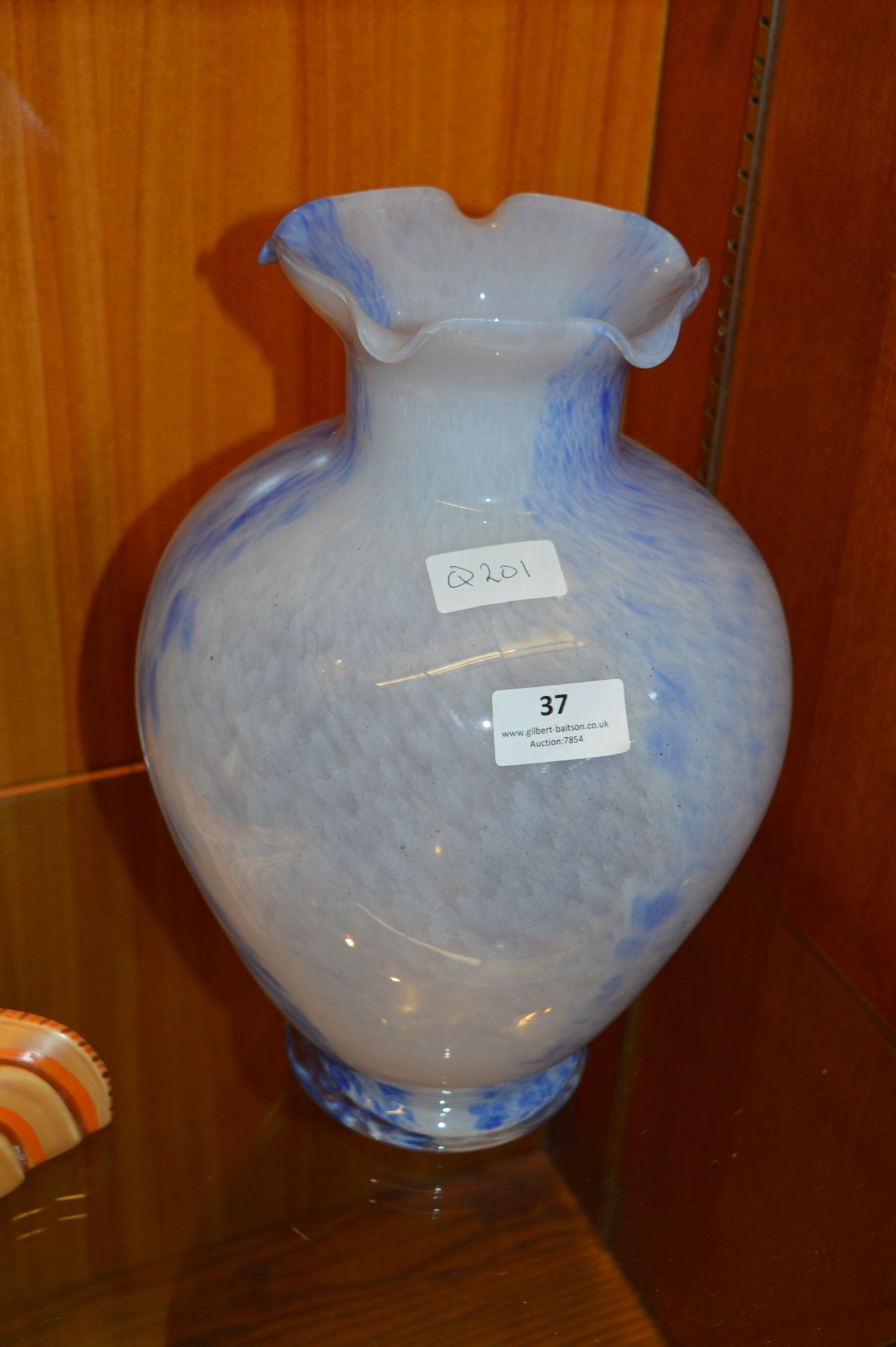 Large Blue & White Glass Vase