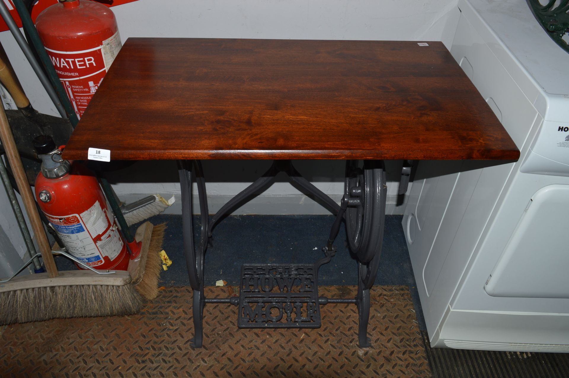 Wood Top Pub Table with Metal Sewing Machine Base