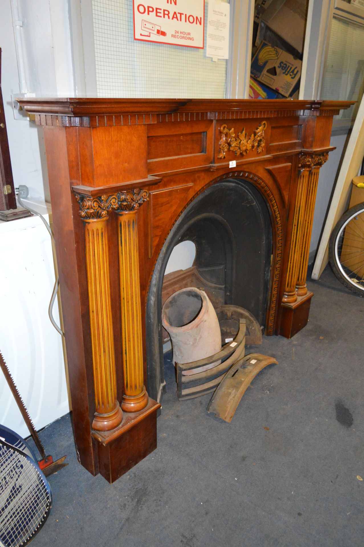 Victorian Horseshoe Shaped Cast Iron Fire Insert with Walnut Fire Surround