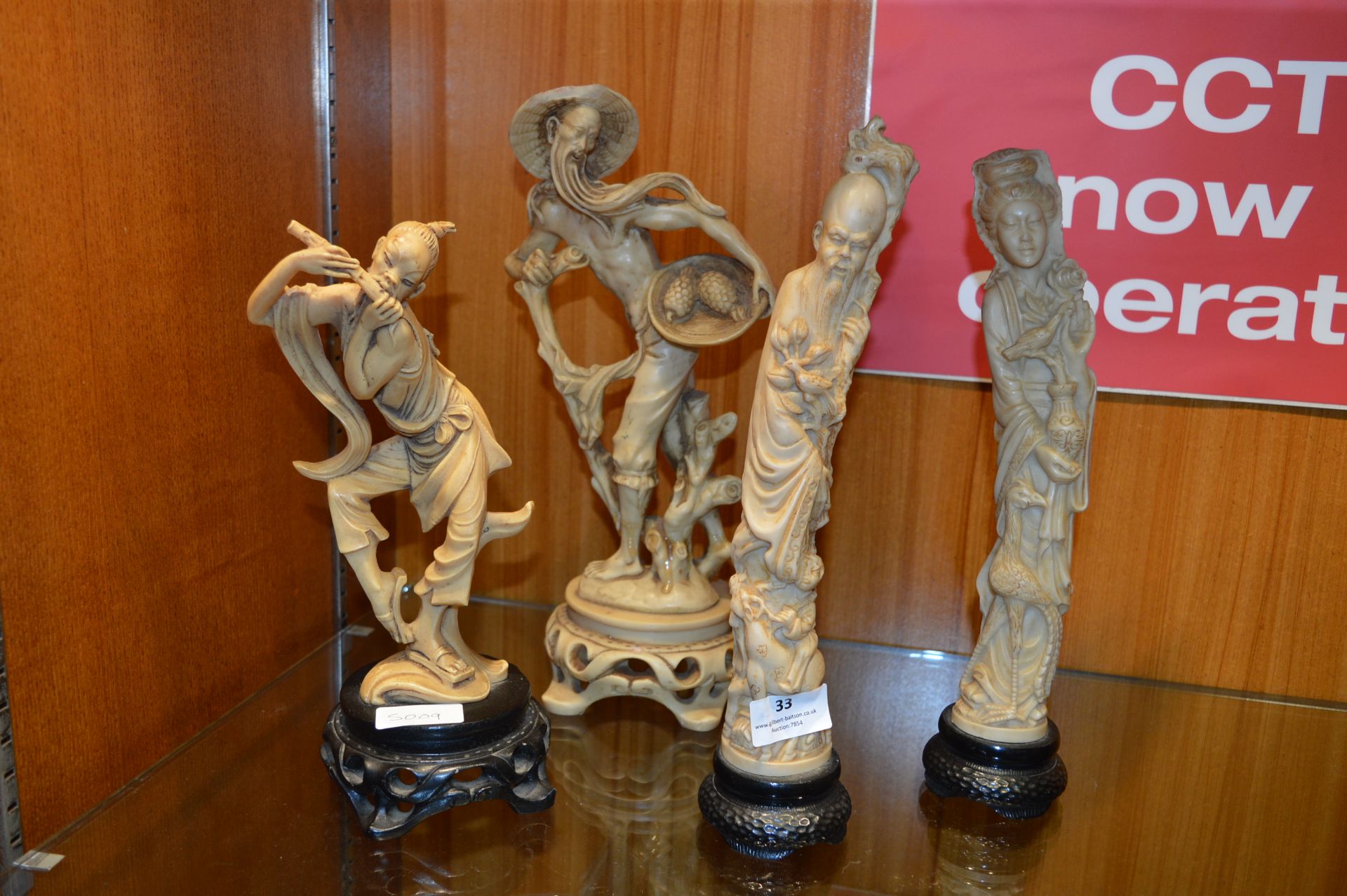 Four Ivory Effect Resin Japanese Figurines