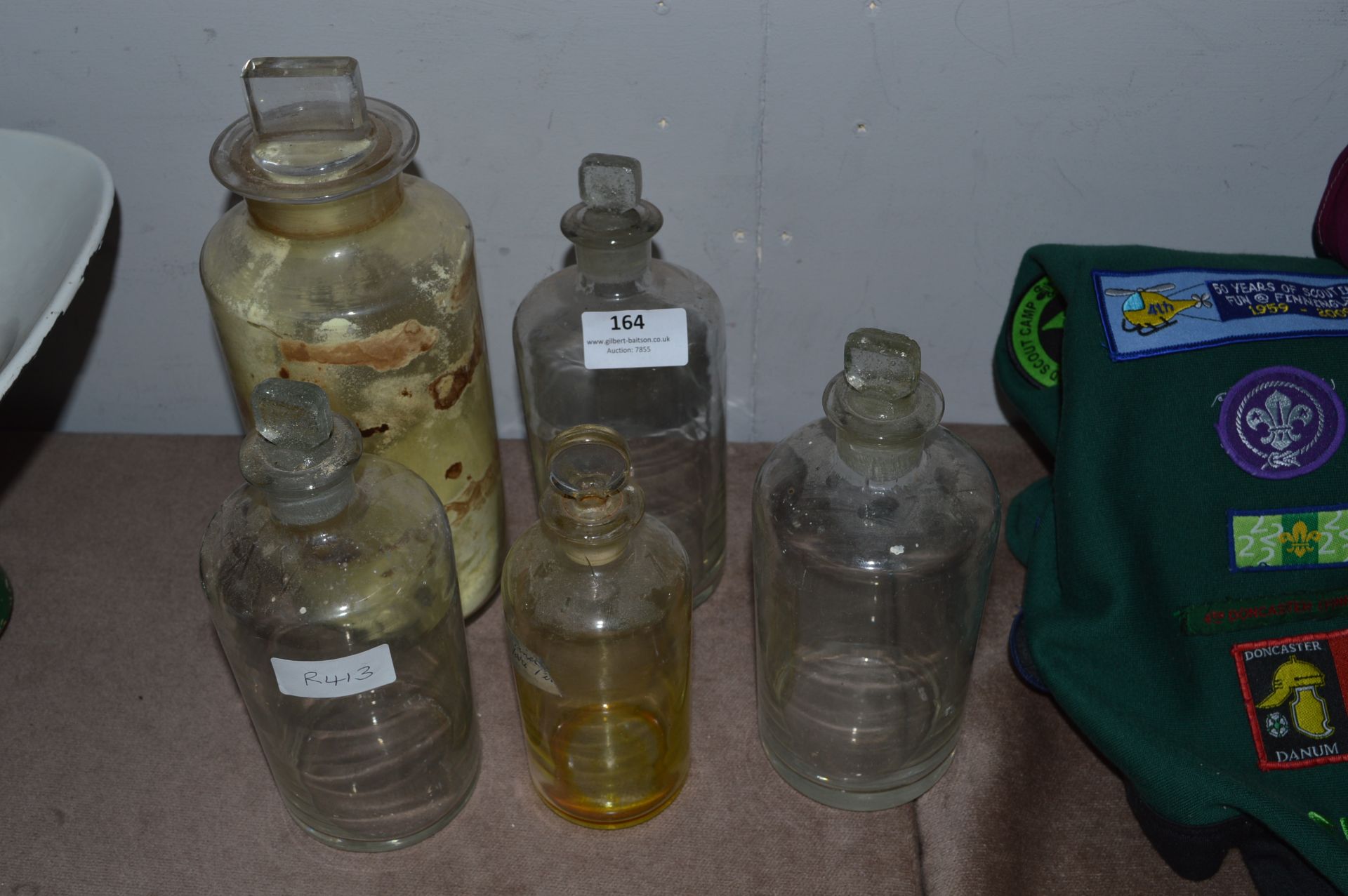 Collection of Five Chemist Bottles with Stoppers