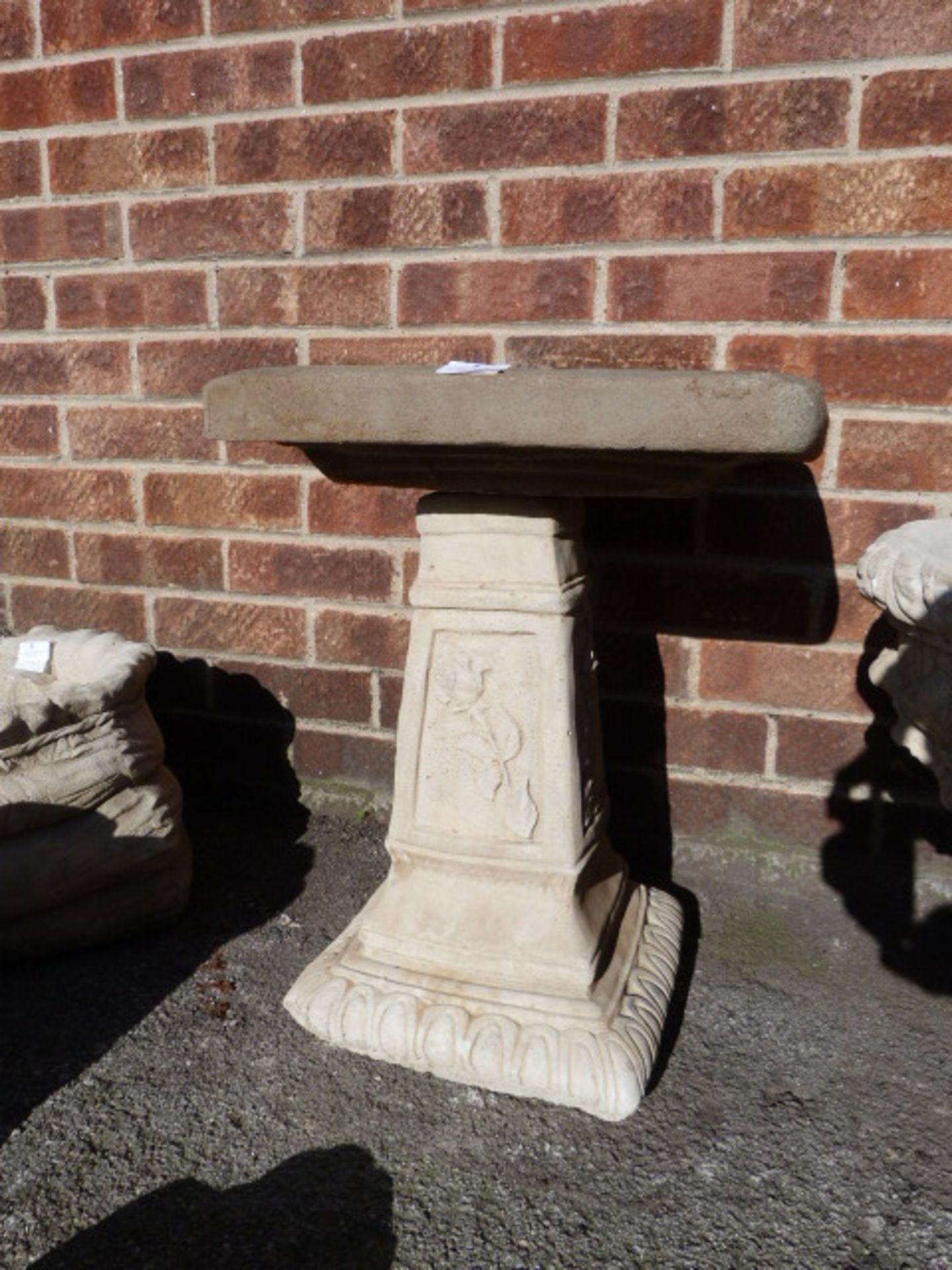 Concrete Garden Birdbath with Rose Decoration