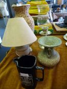 Pottery Table Lamp, Jug, Vases and a Candle Burner