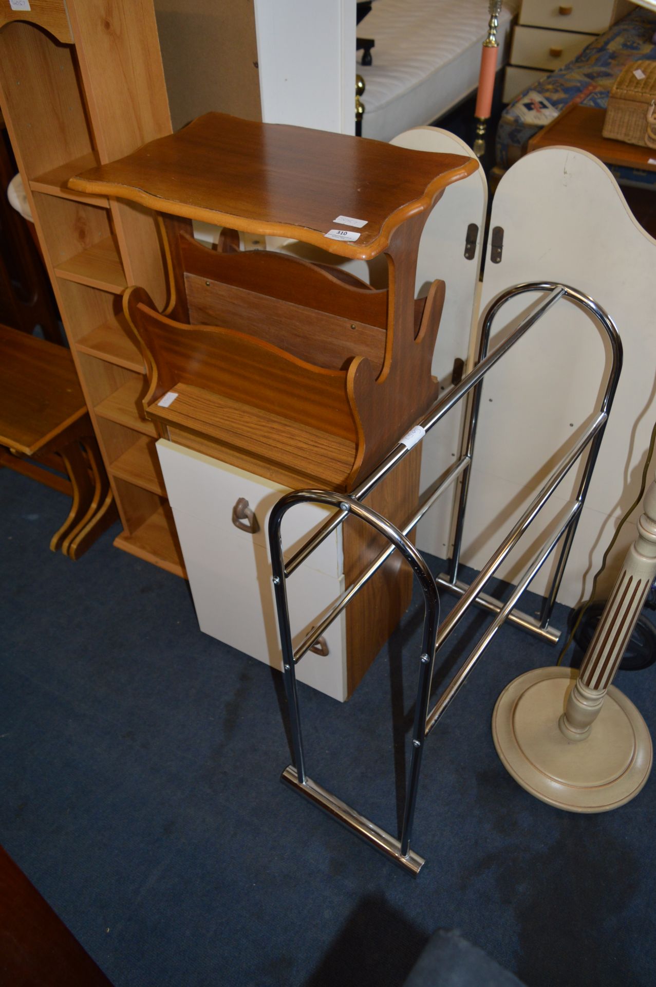 Chrome Towel Rail, Magazine Table and a Bedside Cabinet