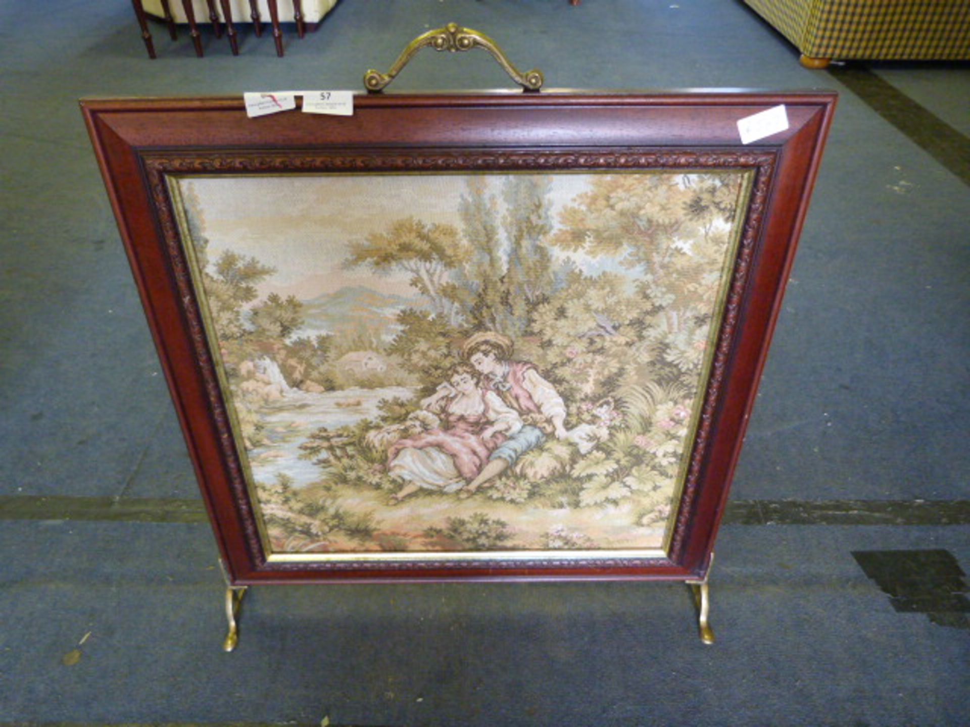 Fire Screen with Needlework Tapestry Panel