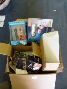 Box Containing Digital Camera, Paint Roller, CD Cases, Video Cleaning Kits, etc.