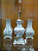 Franklin Mint Garniture Set; Pair of Vases and a Table Lamp