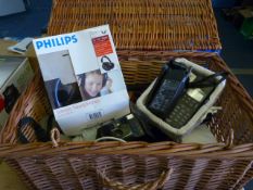 Wicker Hamper Basket with Contents of Mobile Phones, Headphones and Cameras