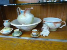 Pottery Wash Bowl & Jug Set with Potty, Two Cups & Saucers