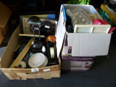 Two Boxes of Photo Slides, Desk Lamp, Tape Dispencer, Stationery, Battery Charger, etc.