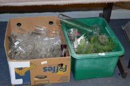 Two Boxes of Glassware, Drinking Glassware, Cake Stands, Vases, etc.
