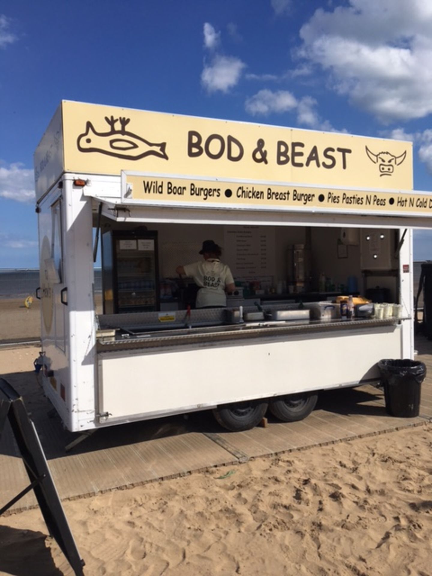 14ft Twin Axle Purpose Built Catering Trailer Fully Equipped and branded "Bod & Beast" on 50mm