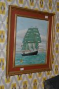 Framed Oil on Canvas "Sailing Ship"