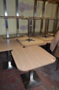 *Eighteen Rectangular and Four Square Modern Beech Topped Cafe Table on Chrome Pedestals