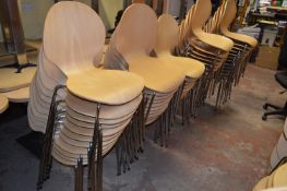*Seventy Eight Stackable Laminated Beech Dining Chairs on Chrome Legs
