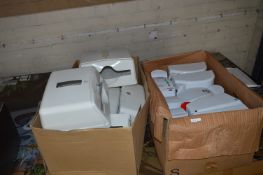 Box of Paper Towels Dispensers and a Box of Soap Dispensers