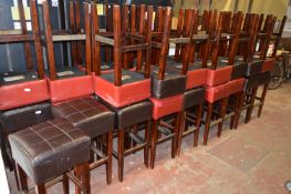*Thirty Six High Seat Barstools with Faux Brown and Red Leather Seats