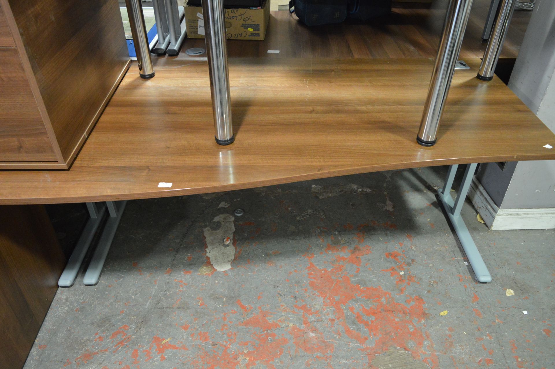 *Large Walnut Effect Desk with Grey Metal Legs