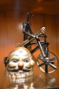 Wrought Metal Sculpture Figurine "Tricycle" from Edinburgh Art Festival and Indian Deity Mask