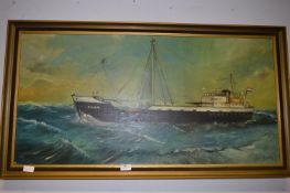 Oil Painting on Canvas "Ship at Sea" Signed Berk 66