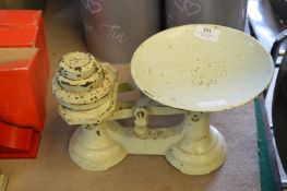 White Painted Cast Metal Weighing Scales with Weights